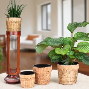 CAPRI-2 Hyacinth Artisan Nut Weave Round Plant Pots