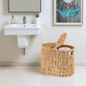 ISLA-1 Hyacinth Toilet Paper Basket with Dual Lids & Handle