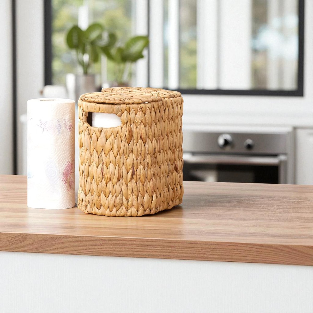 ISLA-1 Hyacinth Toilet Paper Basket with Dual Lids & Handle - Image 2