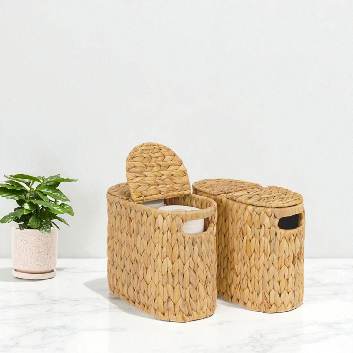 ISLA-1 Hyacinth Toilet Paper Basket with Dual Lids & Handle - Image 3