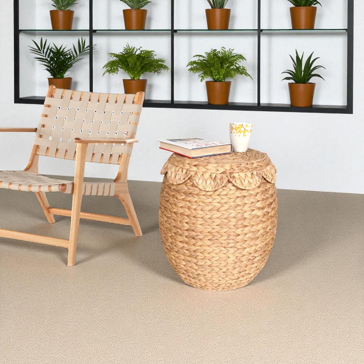 IBIZA-1 Hyacinth Stylish Scalloped Storage Stool Table - Image 2